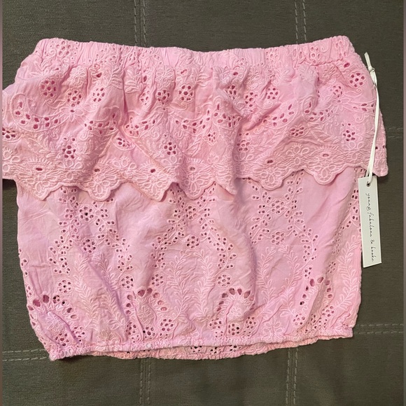 Young Fabulous & Broke Pink Eyelet Strapless Ruffle Top-Sz L - Picture 8 of 8